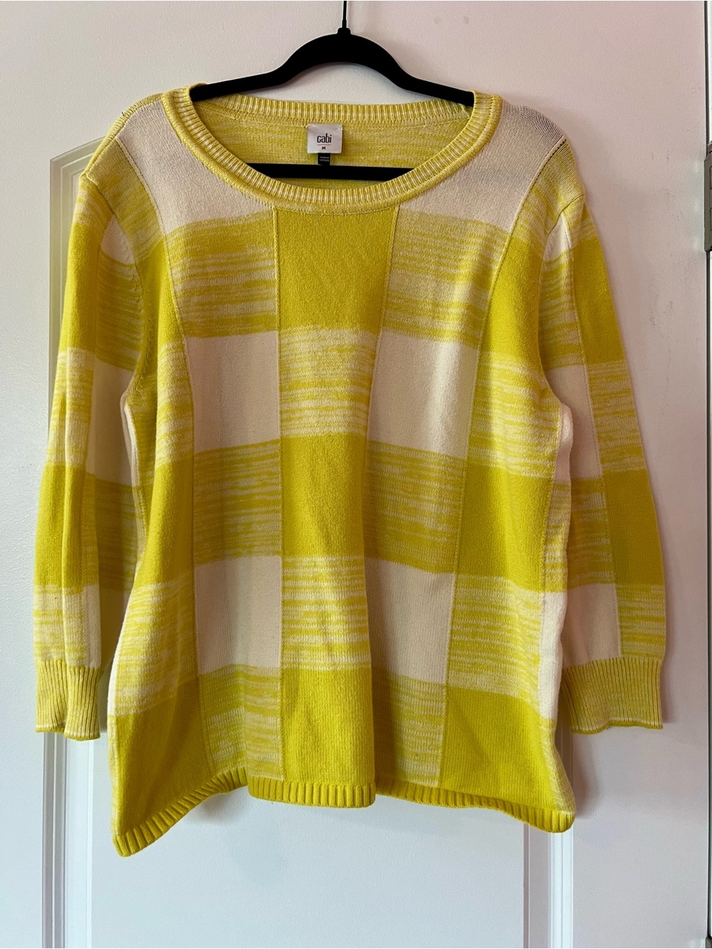 Cabi Yellow & Cream Check Knit Sweater
